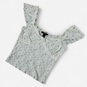 Forever 21 Babydoll White Lace Square Neck Cropped Cottagecore Fairy‎ Top